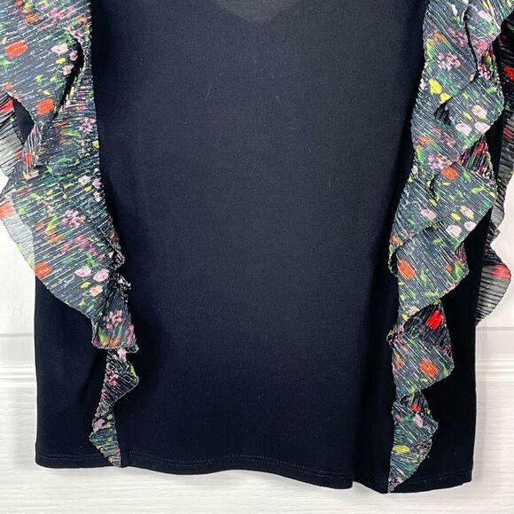 Anthropologie Vanessa Virginia Flutter Sleeve Top Sz XS Black Floral Ruffle - Picture 14 of 15